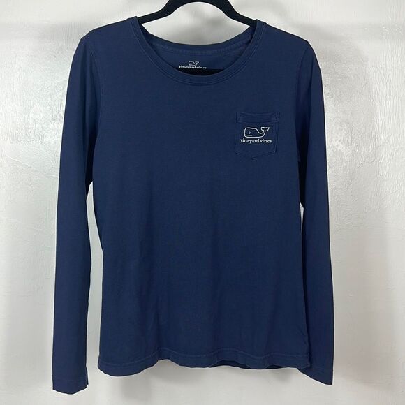 Vineyard Vines Navy Blue Cotton Christmas Long Sleeve Top Size M - Picture 1 of 7